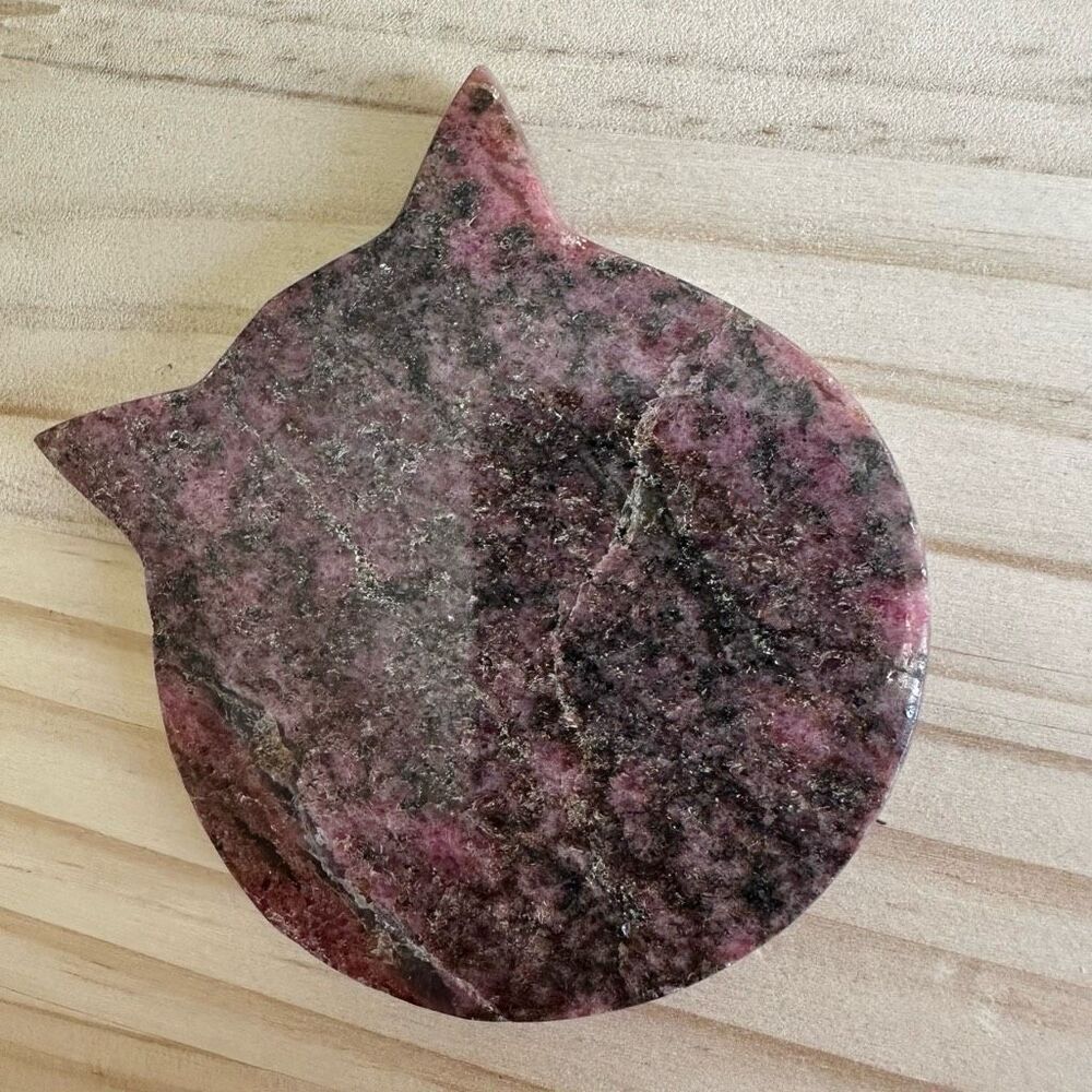 Rhodonite Carved Cat Head - Crystal for Emotional Healing & Balance
